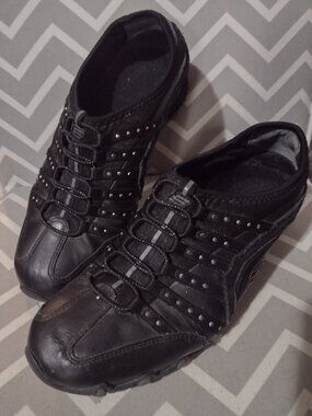 Black Slip On Sketchers Sneakers with Silver Rhinestone Details